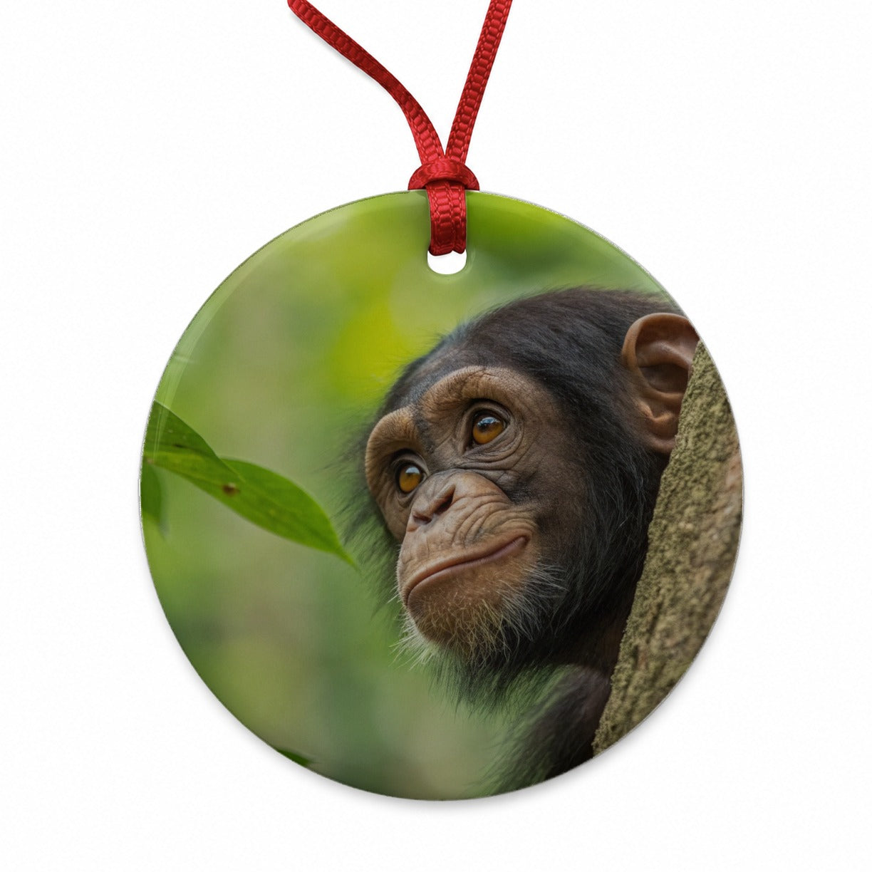 African Chimpanzee Safari Wildlife Round Ceramic Holiday Christmas Tree Ornament