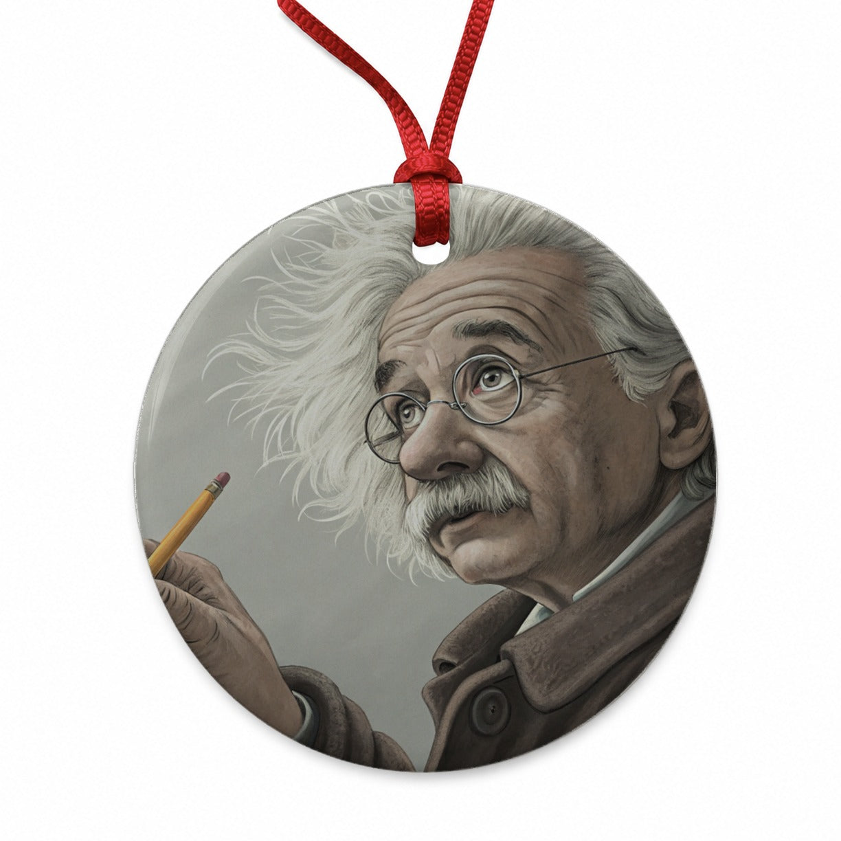 Albert Einstein Genius Portrait Round Ceramic Holiday Christmas Tree Ornament
