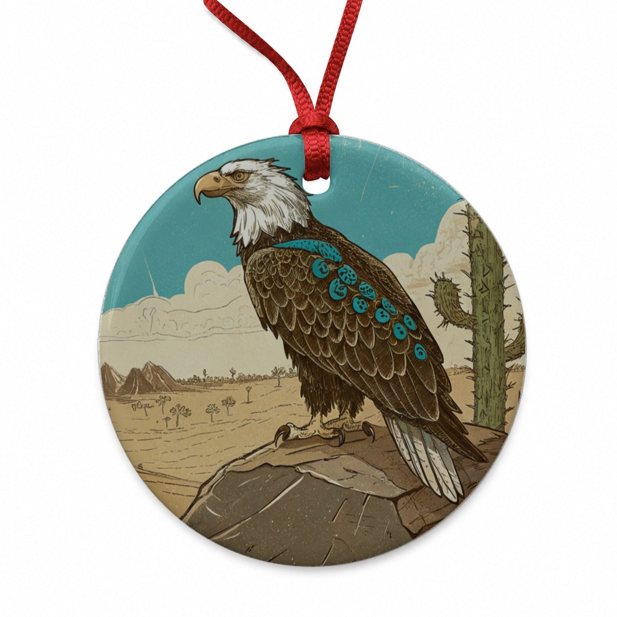 Bald Eagle of the Southwest Desert Round Ceramic Holiday Christmas Tree Ornament