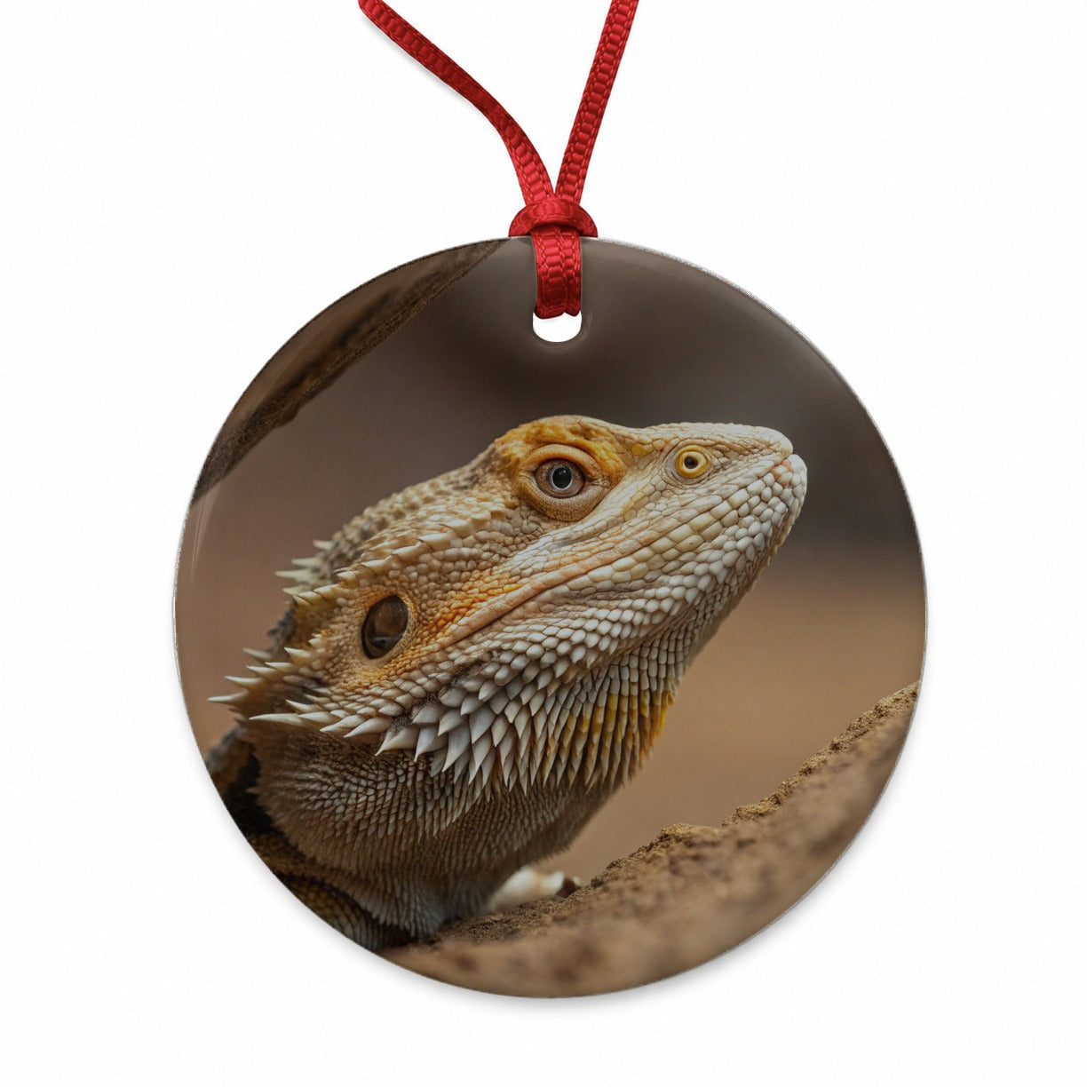 Bearded Dragon Lizard Wildlife Round Ceramic Holiday Christmas Tree Ornament