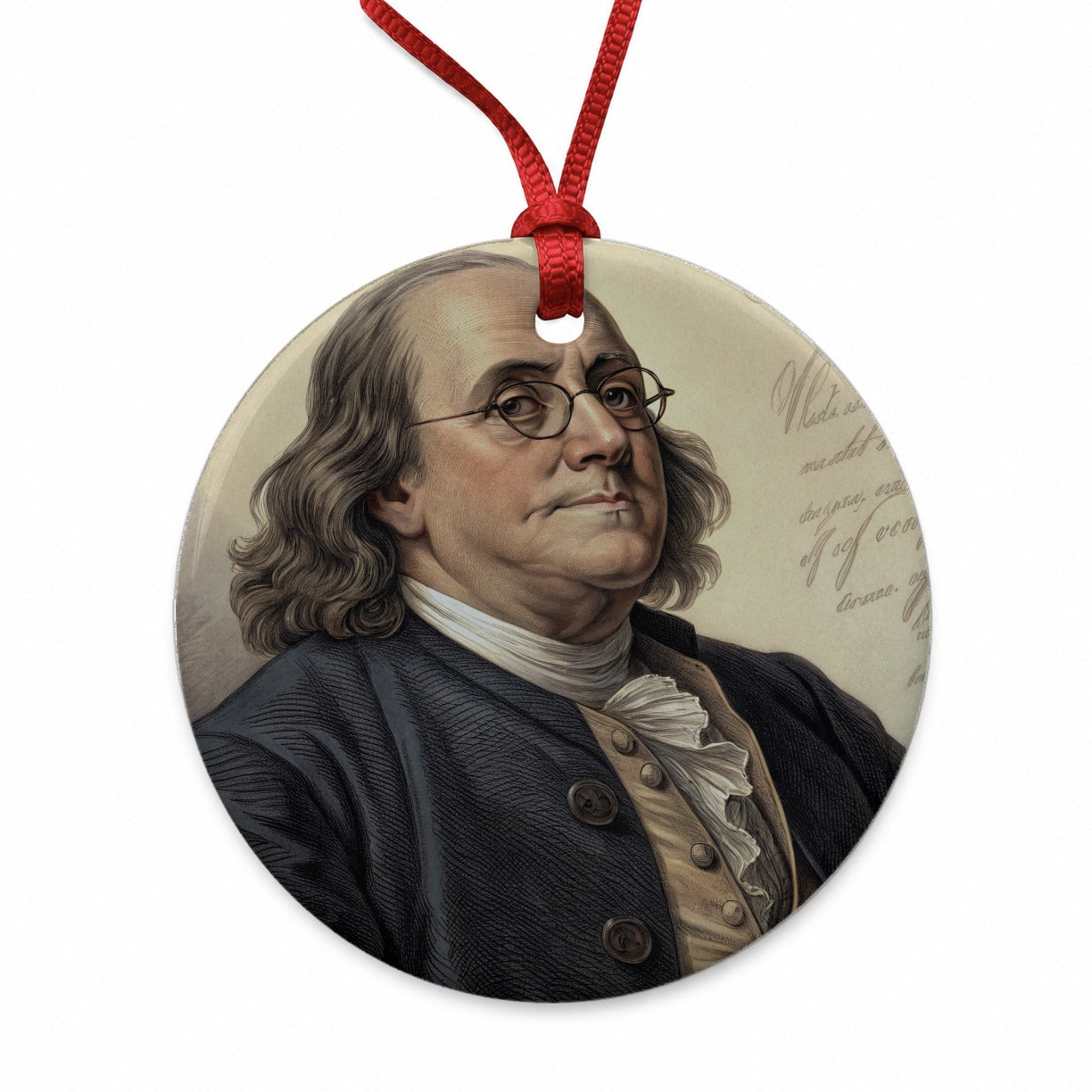 Benjamin Franklin American History Round Ceramic Holiday Christmas Tree Ornament