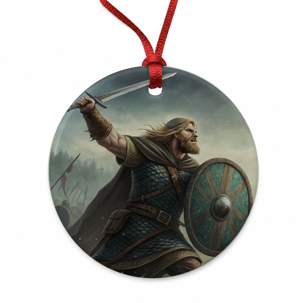 Beowulf Viking Legend Round Ceramic Holiday Christmas Tree Ornament