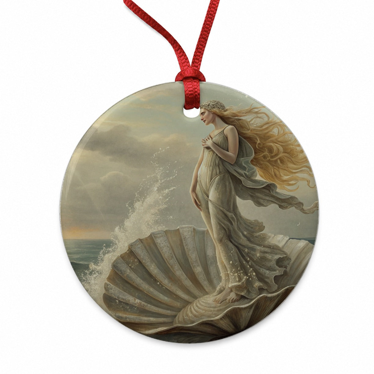 Birth of Venus Inspired Round Ceramic Holiday Christmas Tree Ornament