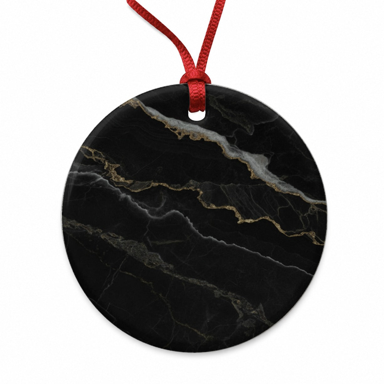 Black Marble Round Ceramic Holiday Christmas Tree Ornament