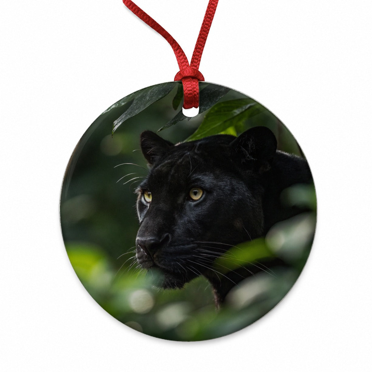 Black Panther Jungle Wildlife Round Ceramic Holiday Christmas Tree Ornament