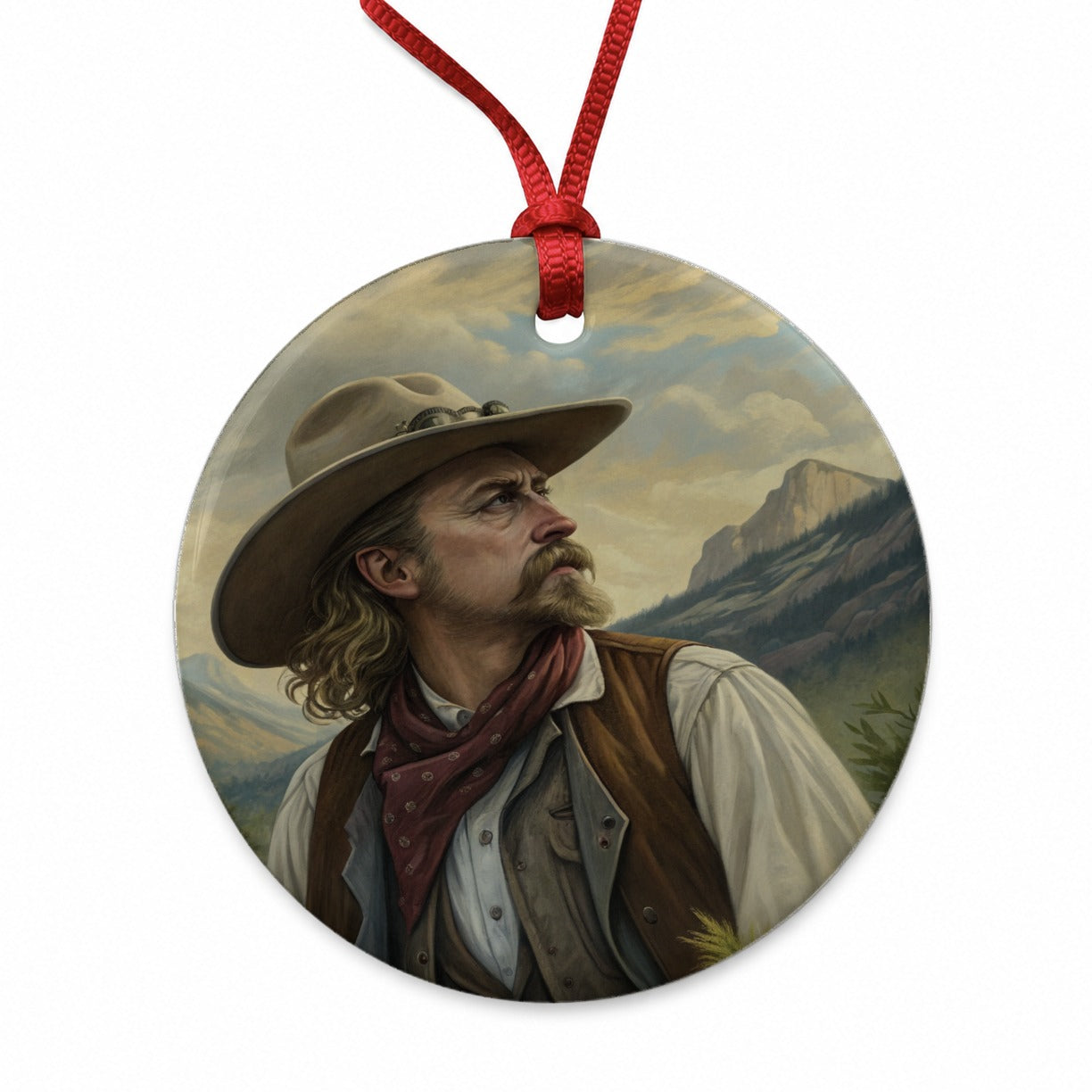 Buffalo Bill Wild West Round Ceramic Holiday Christmas Tree Ornament