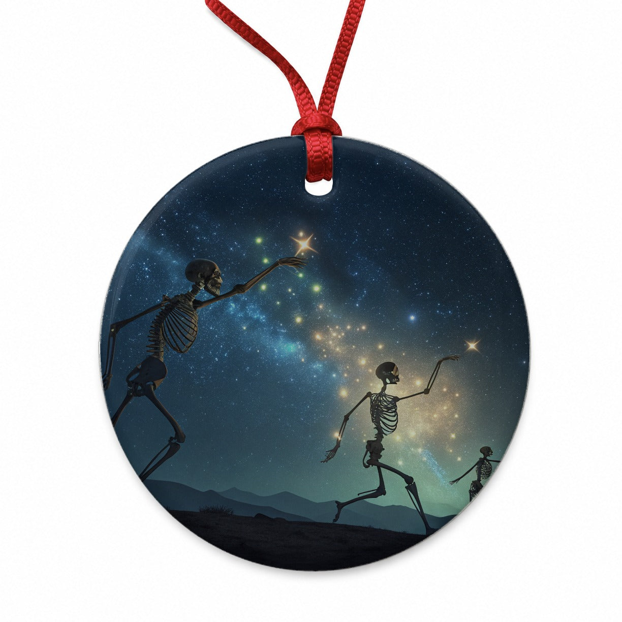 Celestial Dancing Skeletons Halloween Round Ceramic Holiday Christmas Tree Ornament