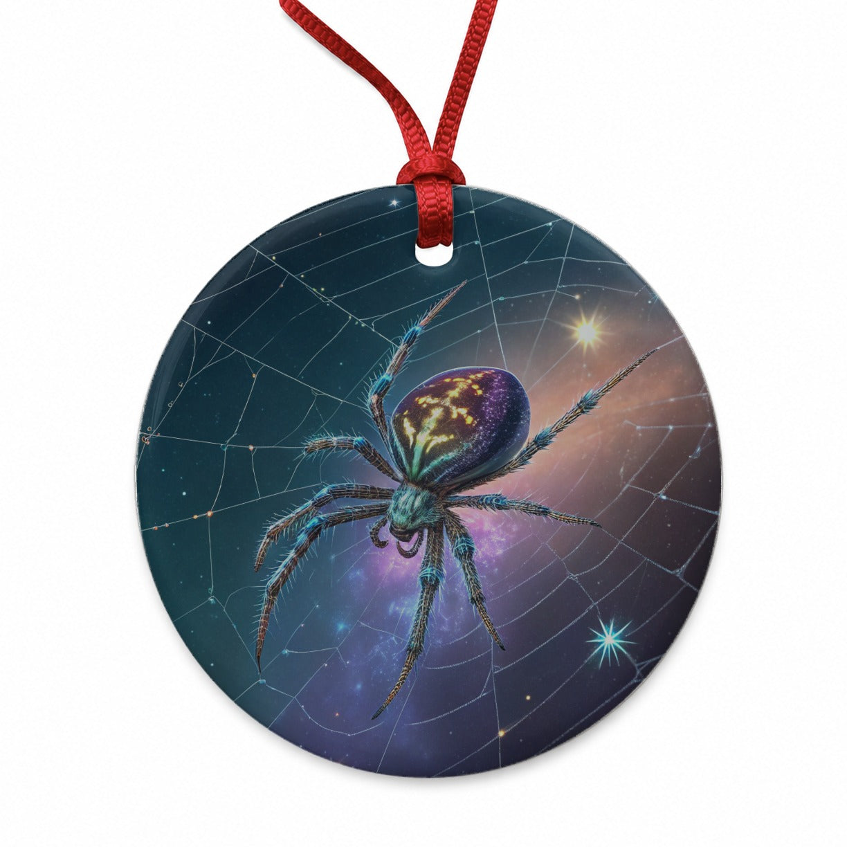 Cosmic Spider Web Halloween Round Ceramic Holiday Christmas Tree Ornament