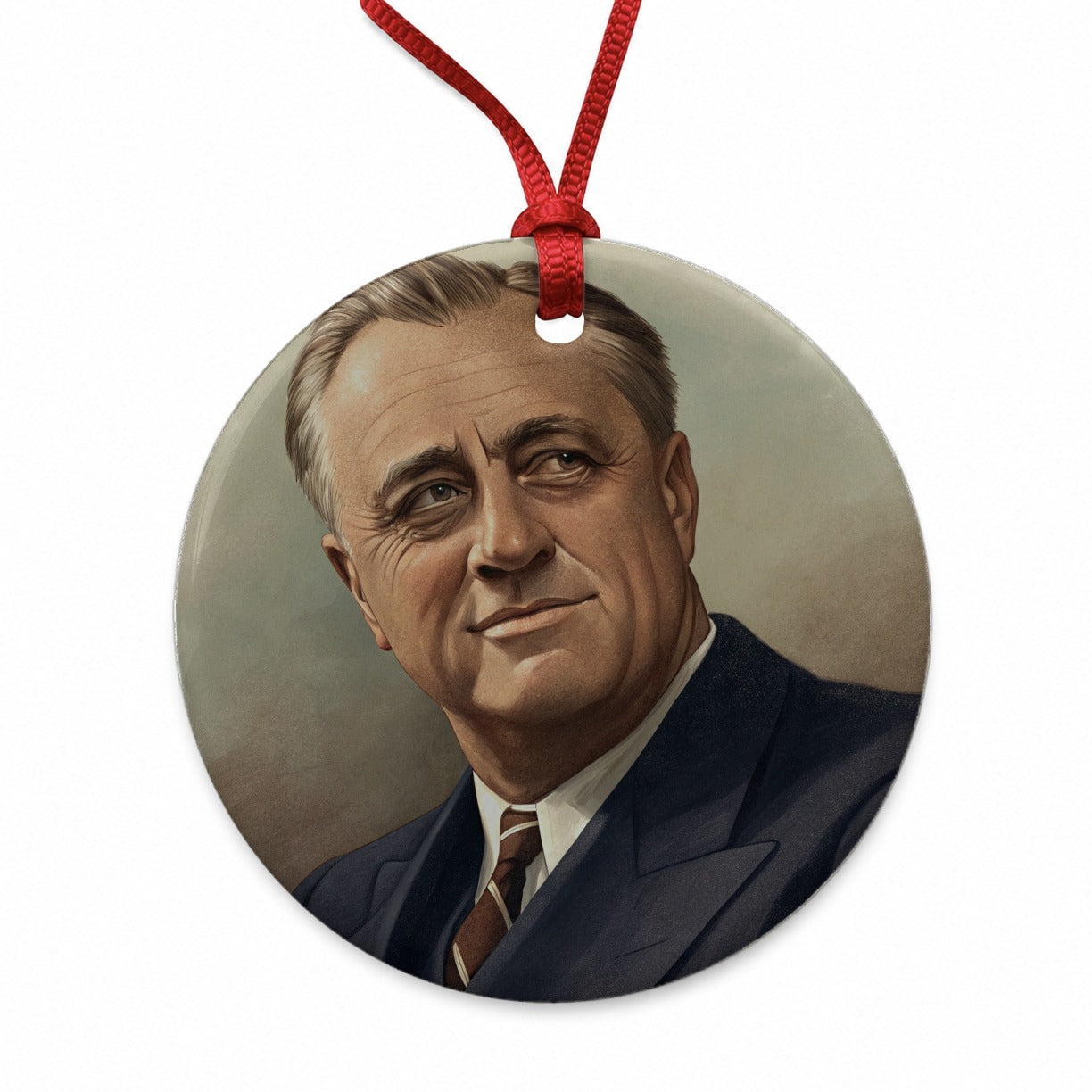Franklin D Roosevelt President Round Ceramic Holiday Christmas Tree Ornament