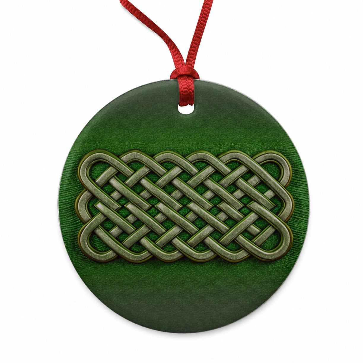 Irish Celtic Knot Green Round Ceramic Holiday Christmas Tree Ornament