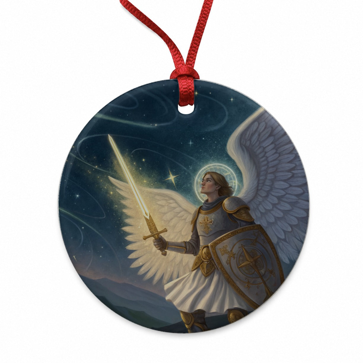 Joan of Arc Warrior Saint Round Ceramic Holiday Christmas Tree Ornament