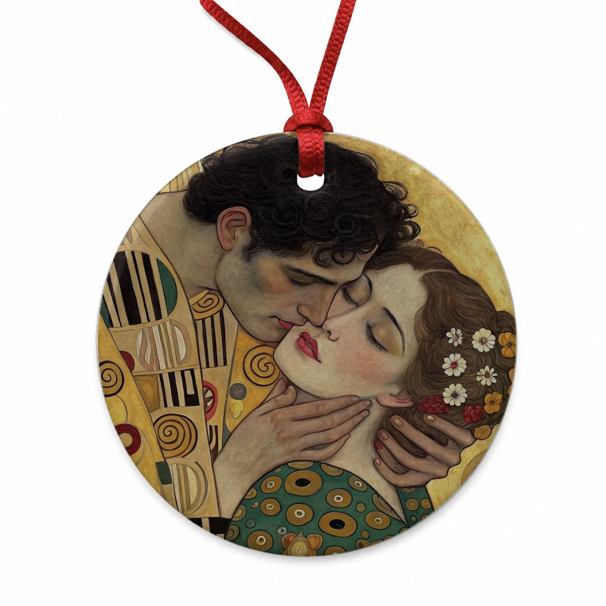 Klimt The Kiss Inspired Round Ceramic Holiday Christmas Tree Ornament