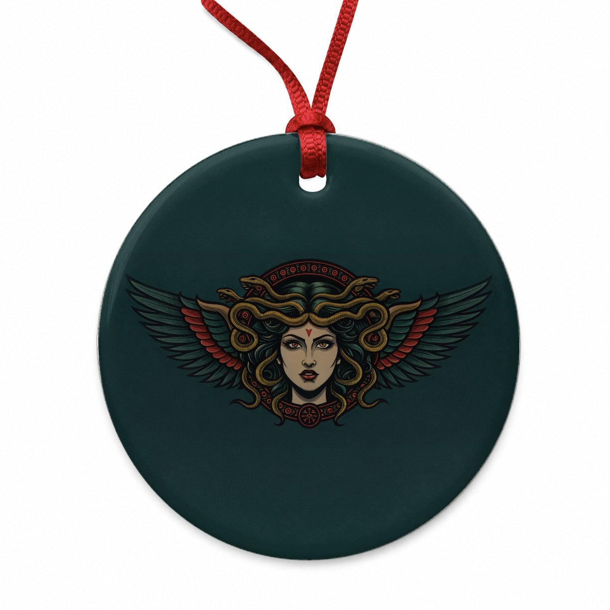 Medusa Mythological Snake Queen Round Ceramic Holiday Christmas Tree Ornament