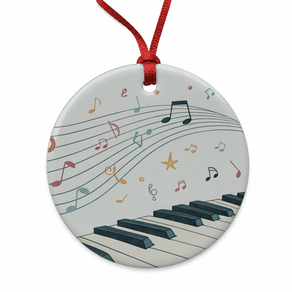 Piano Music Flow Round Ceramic Holiday Christmas Tree Ornament