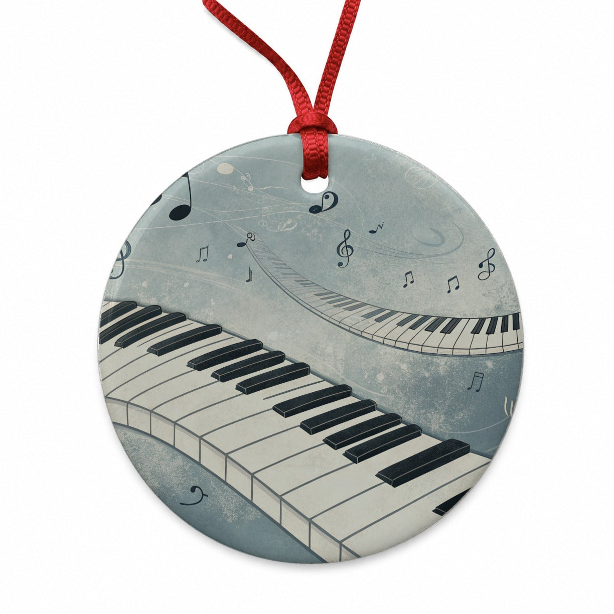 Piano Music Flowing Keys Round Ceramic Holiday Christmas Tree Ornament