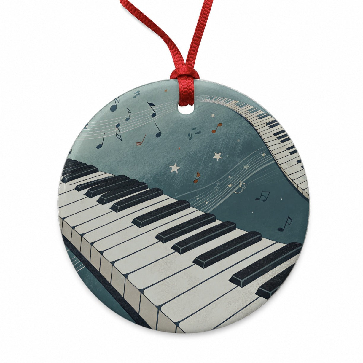 Piano Music Wave Round Ceramic Holiday Christmas Tree Ornament