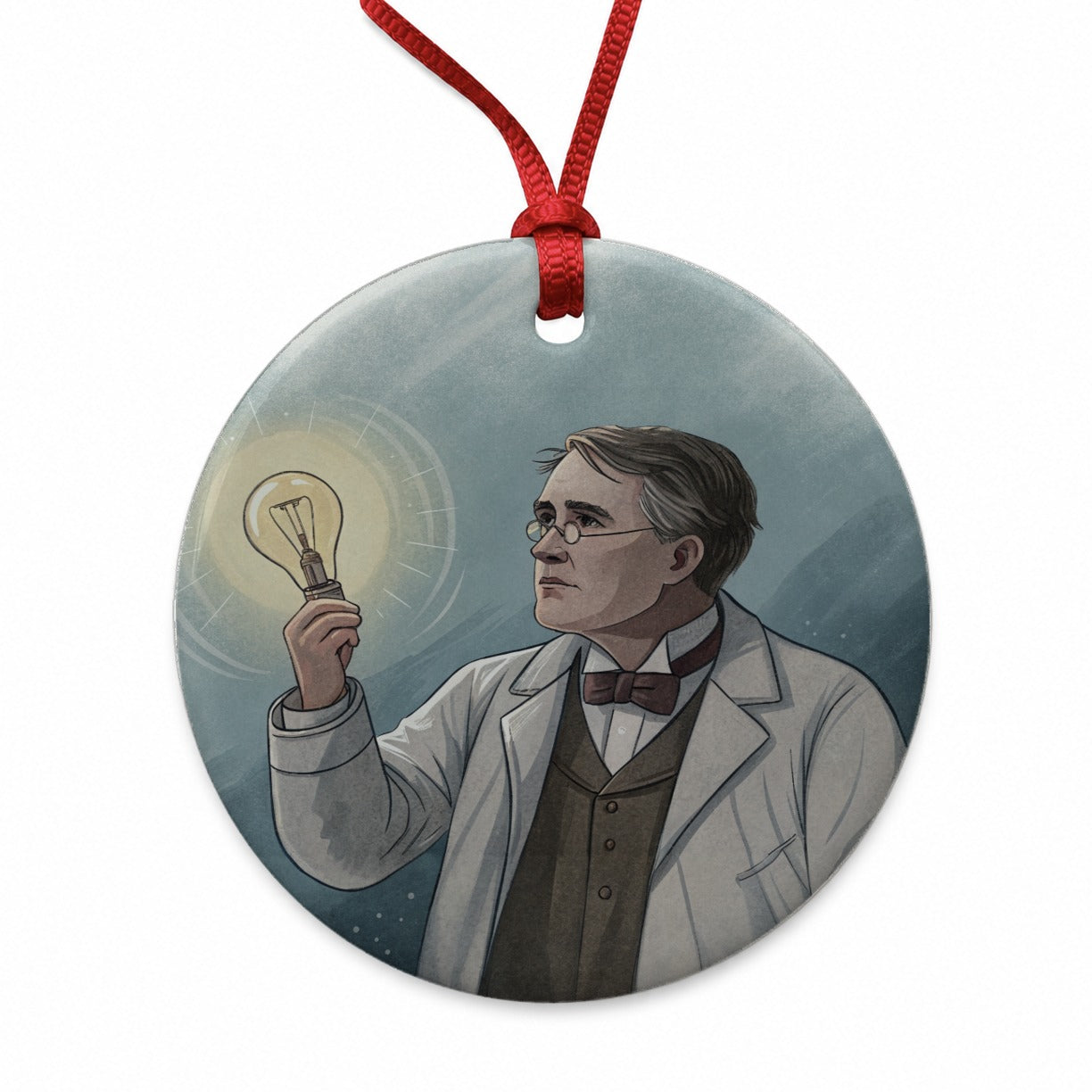 Thomas Edison American Inventor Round Ceramic Holiday Christmas Tree Ornament