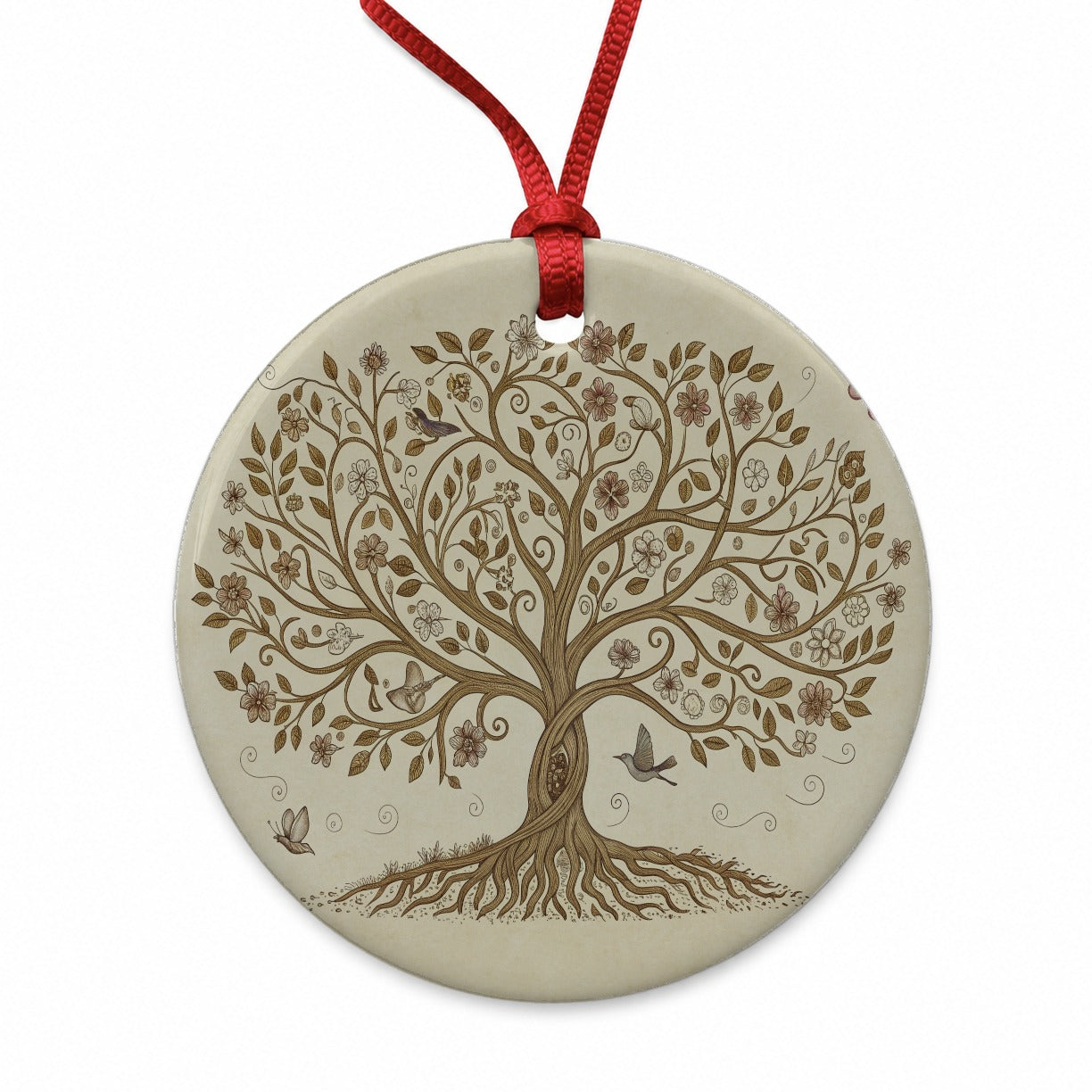 Vintage Tree Of Life Round Ceramic Holiday Christmas Tree Ornament
