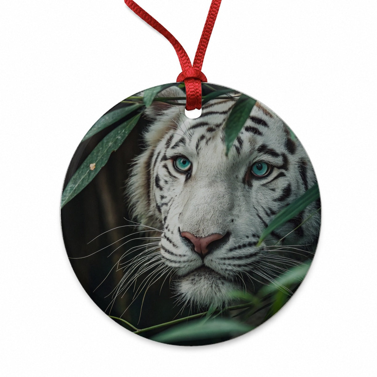 White Tiger Jungle Watch Round Ceramic Holiday Christmas Tree Ornament