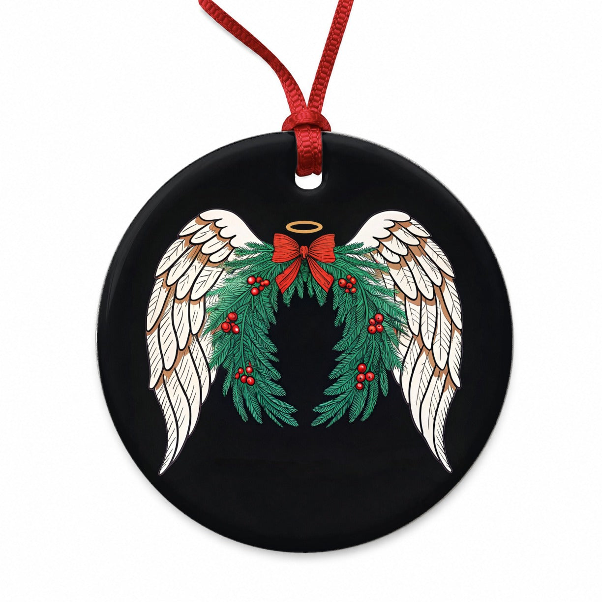 Angel Wings Christmas Round Ceramic Holiday Christmas Tree Ornament