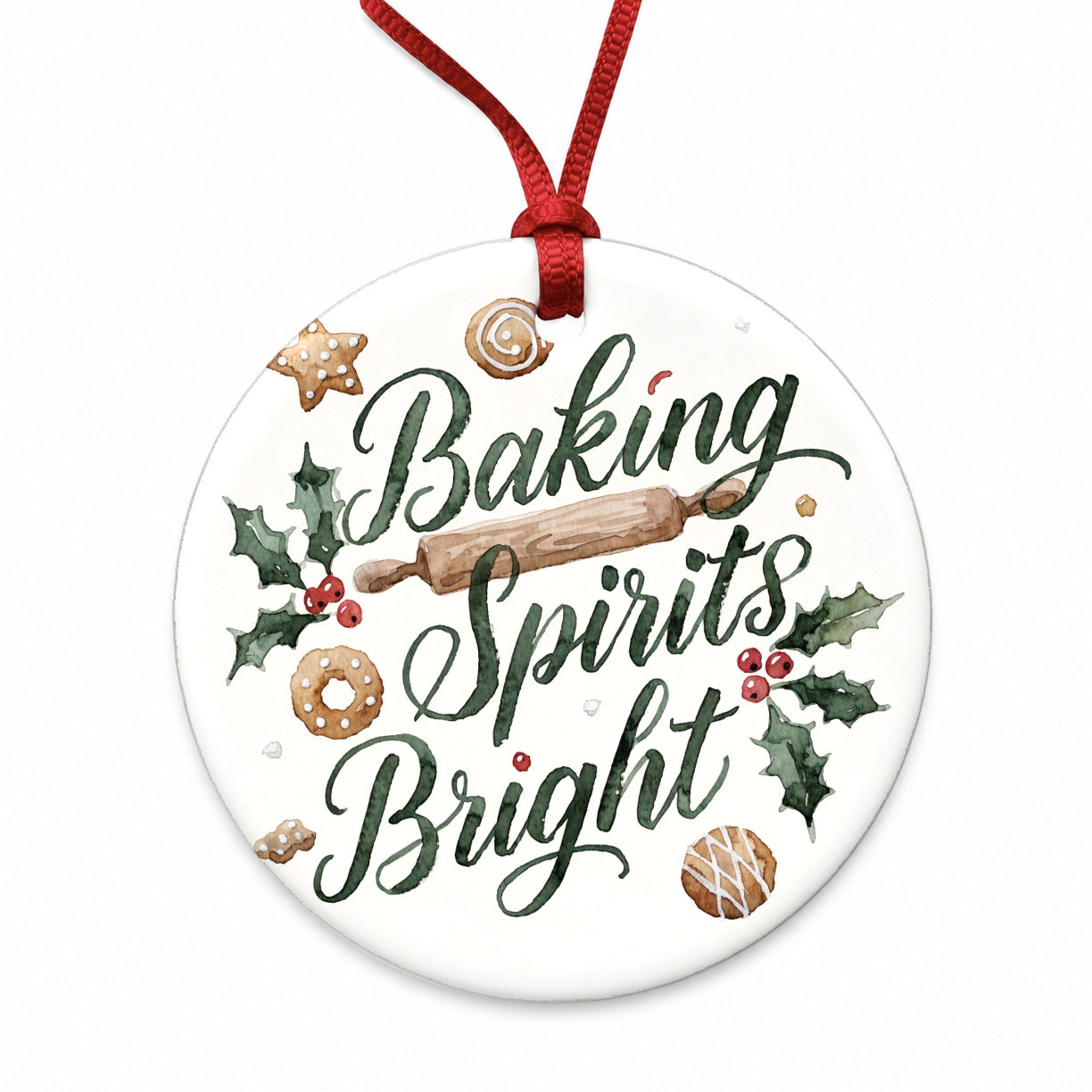 Baking Spirits Bright Christmas Round Ceramic Holiday Christmas Tree Ornament