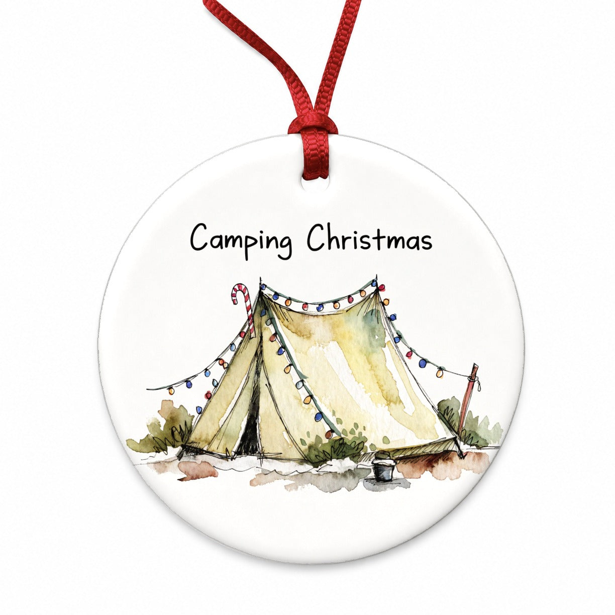 Camping Christmas Tent Simple Round Ceramic Holiday Christmas Tree Ornament