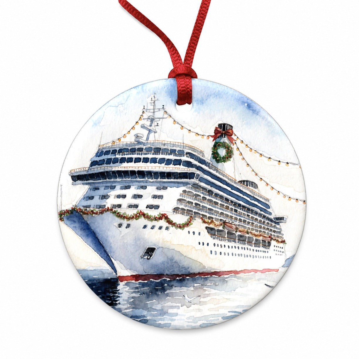 Christmas Cruise Ship Round Ceramic Holiday Christmas Tree Ornament