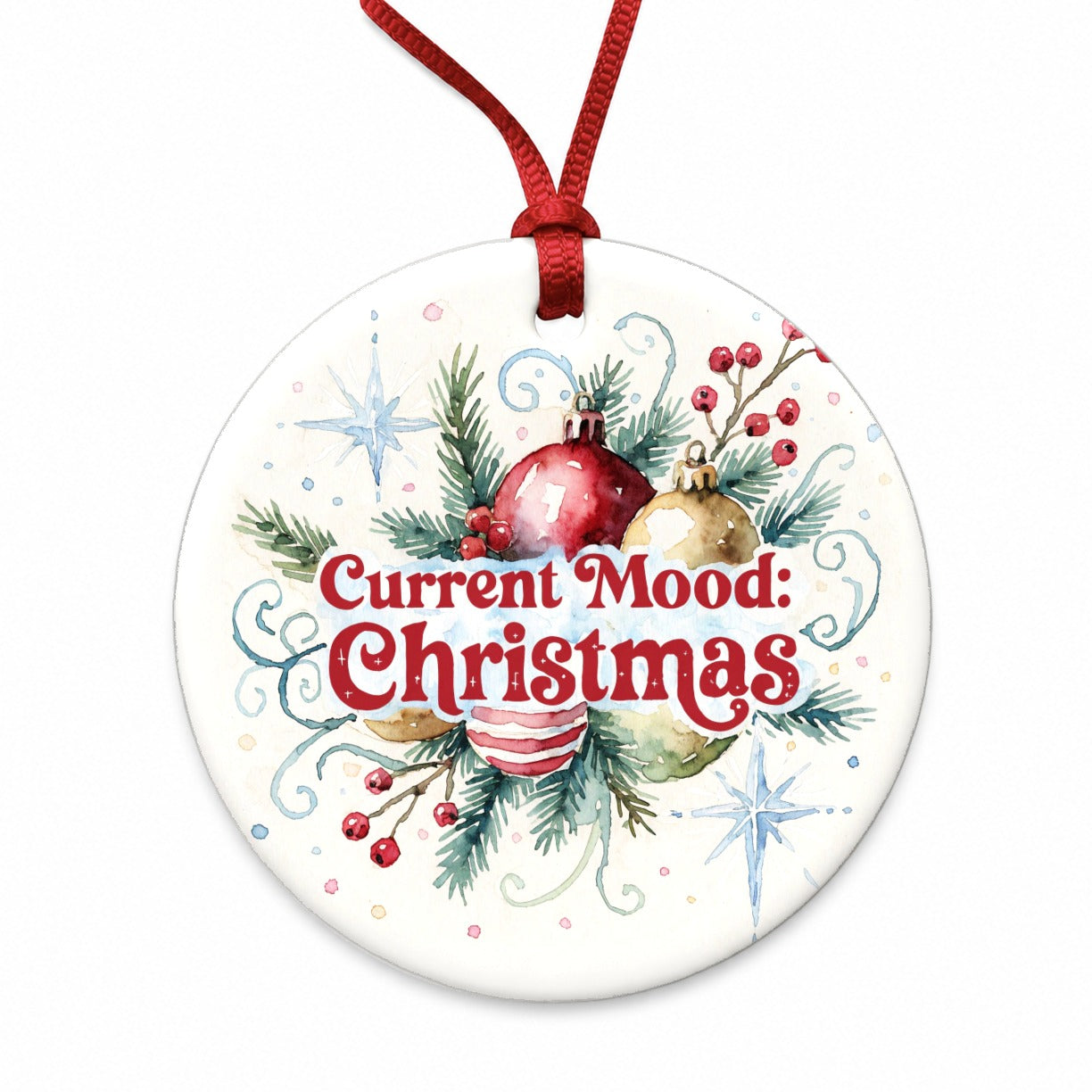 Current Mood Christmas Round Ceramic Holiday Christmas Tree Ornament