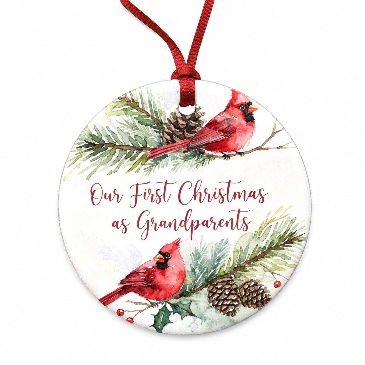 First Christmas As Grandparents Script Round Ceramic Holiday Christmas Tree Ornament