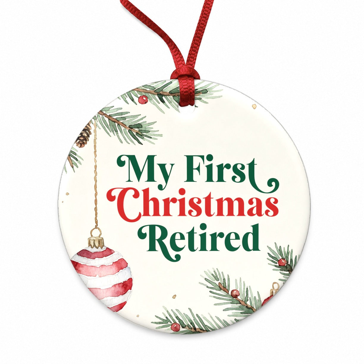 First Christmas Retired Red Green Round Ceramic Holiday Christmas Tree Ornament