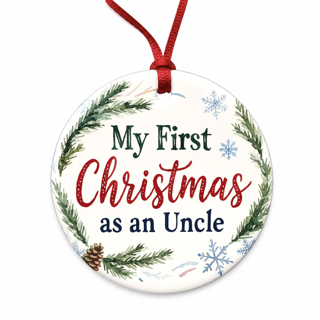 First Christmas Uncle Round Ceramic Holiday Christmas Tree Ornament