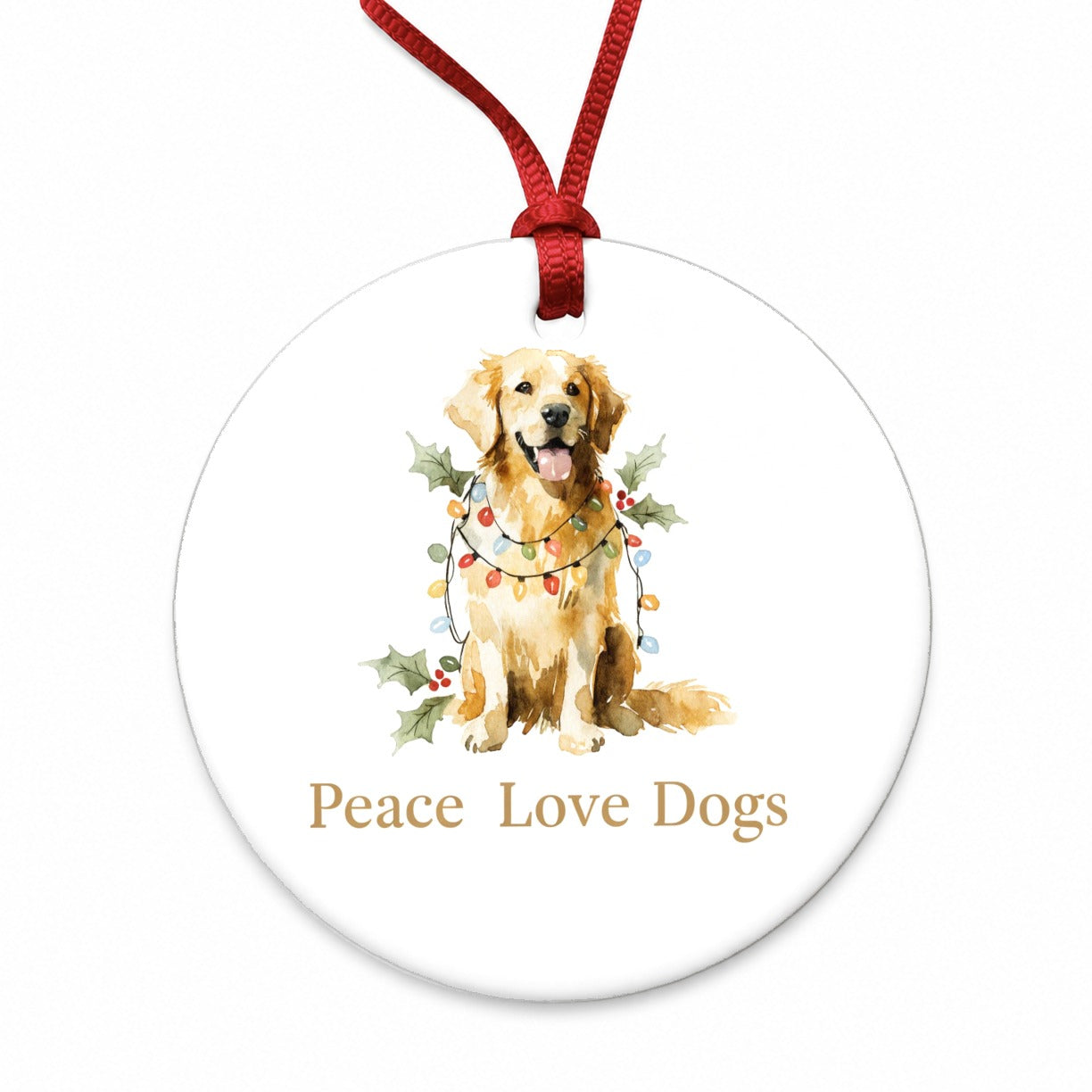 Golden Retriever Christmas Peace Love Dogs Round Ceramic Holiday Christmas Tree Ornament
