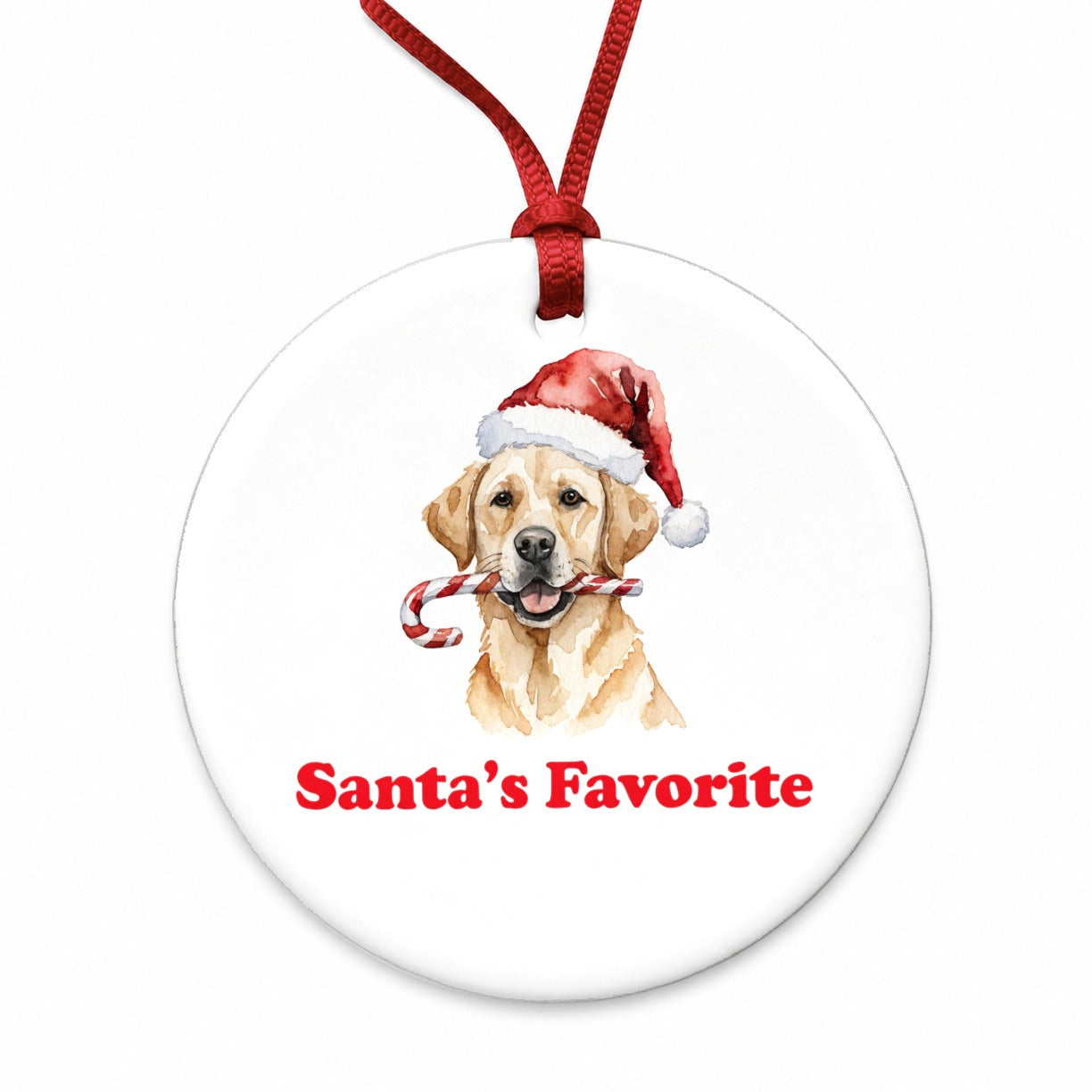 Labrador Retriever Dog Christmas Hat Santa's Favorite Round Ceramic Holiday Christmas Tree Ornament