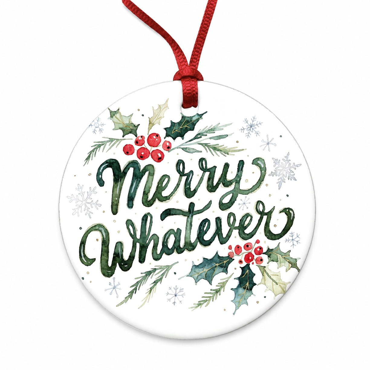 Merry Whatever Christmas Funny Green Round Ceramic Holiday Christmas Tree Ornament