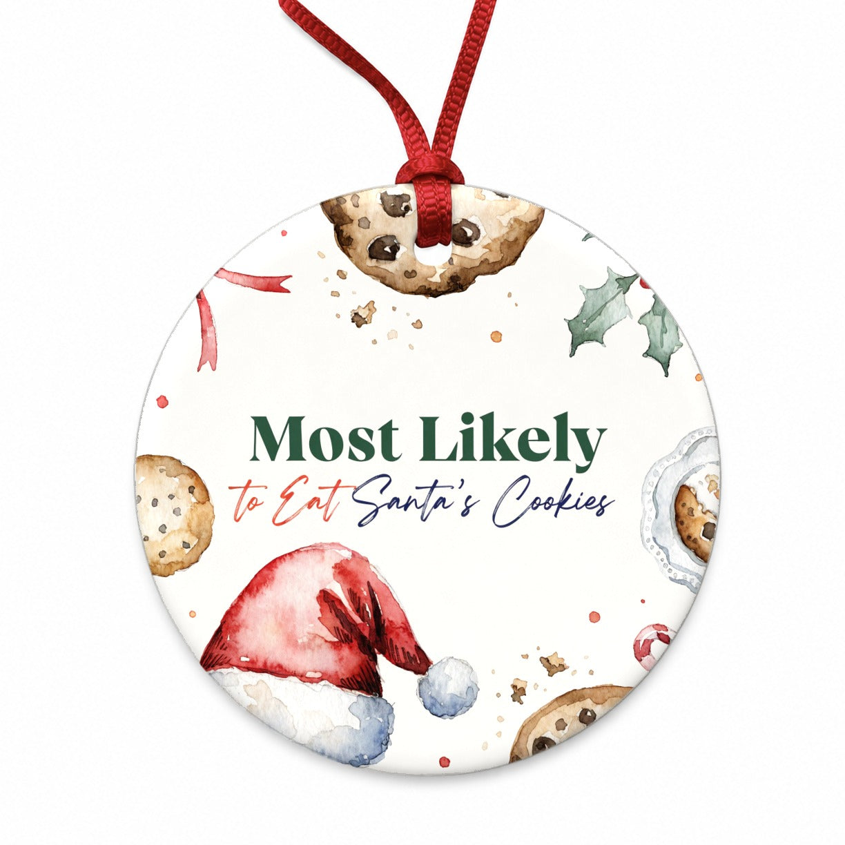 Most Likely To Eat Santa's Cookies Christmas Funny Round Ceramic Holiday Christmas Tree Ornament