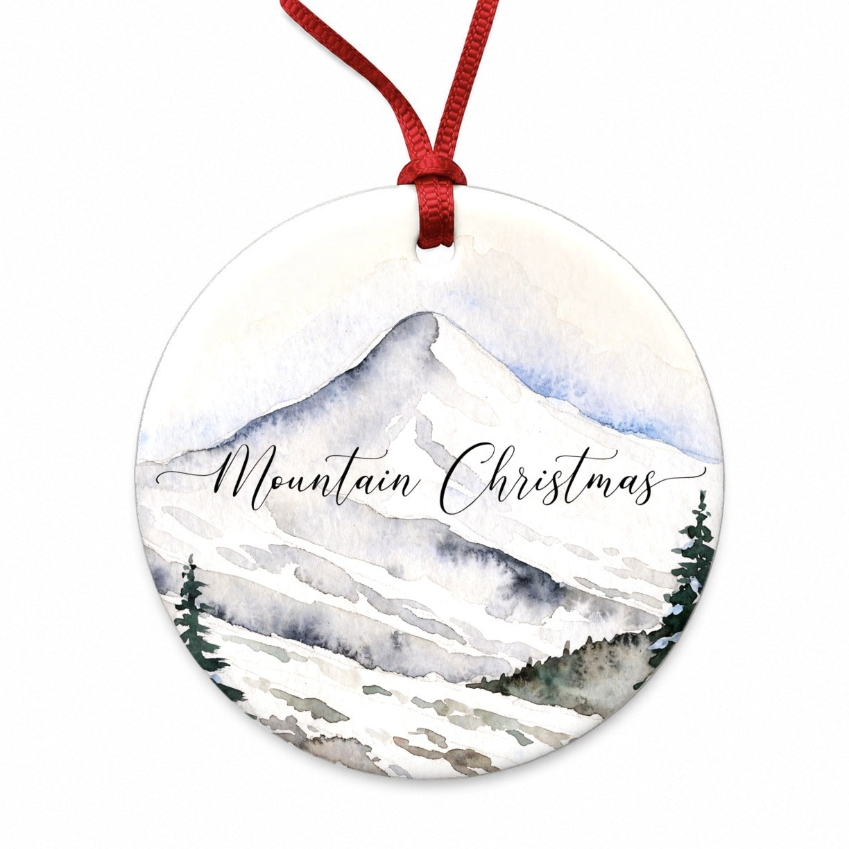 Mountain Christmas Simple Round Ceramic Holiday Christmas Tree Ornament