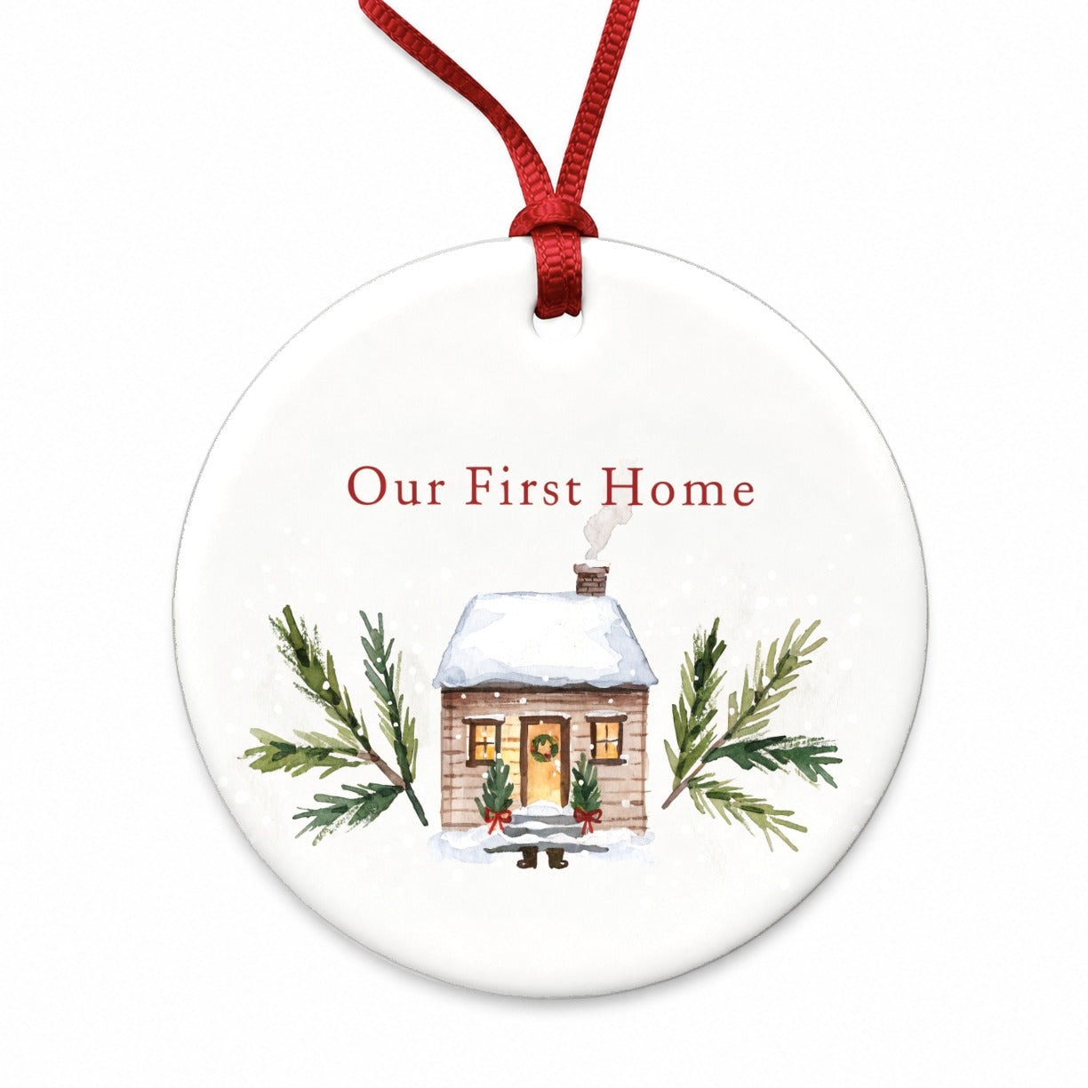 Our First Home House Christmas Round Ceramic Holiday Christmas Tree Ornament