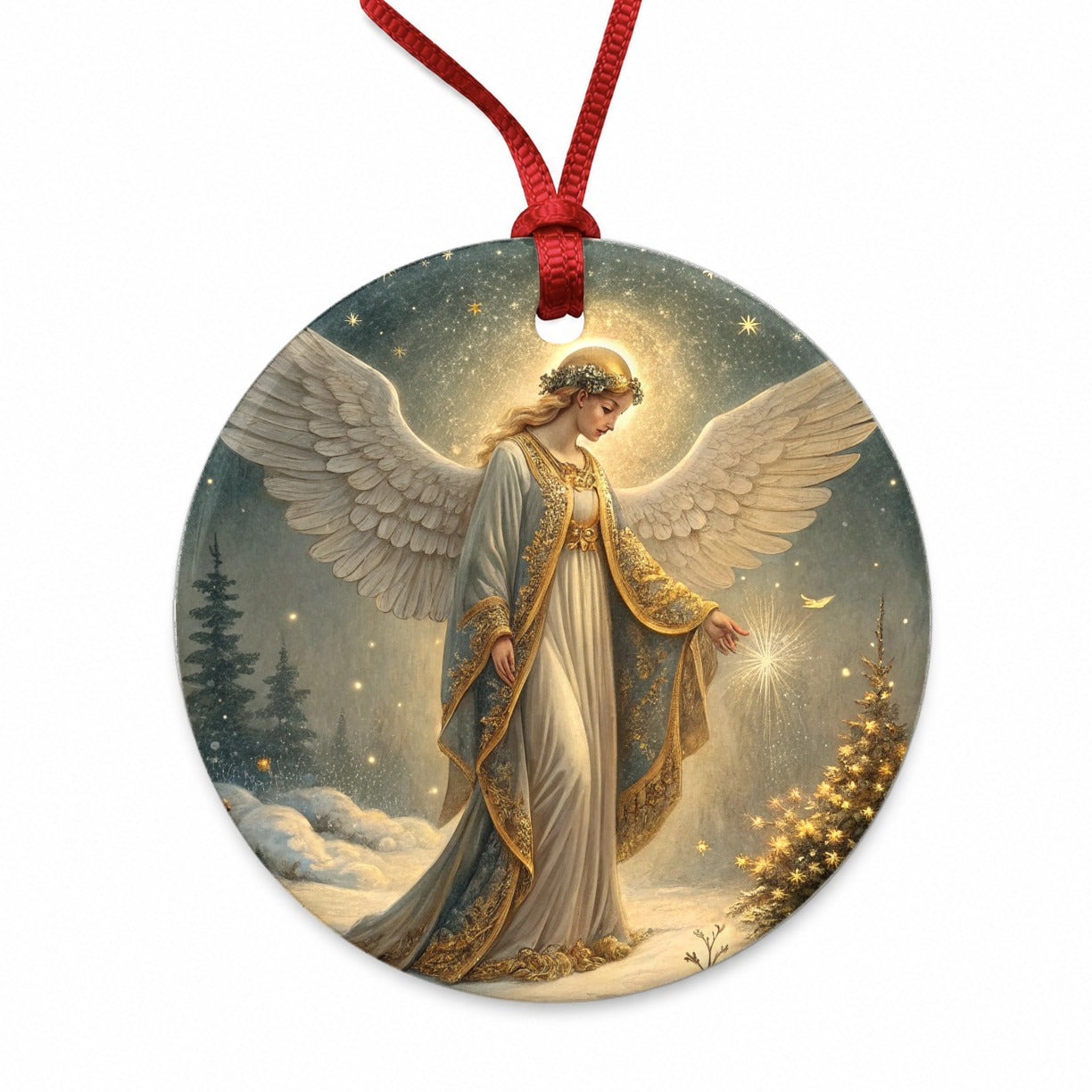 Vintage Victorian Christmas Angel Round Ceramic Holiday Christmas Tree Ornament