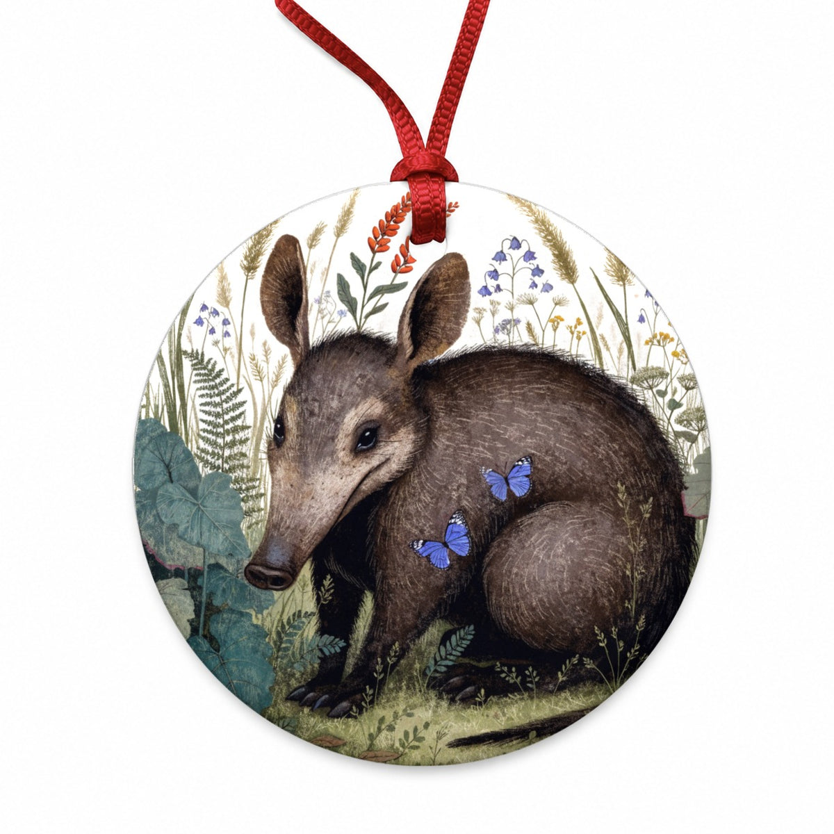 Aardvark African Wildflowers Round Ceramic Holiday Christmas Tree Ornament