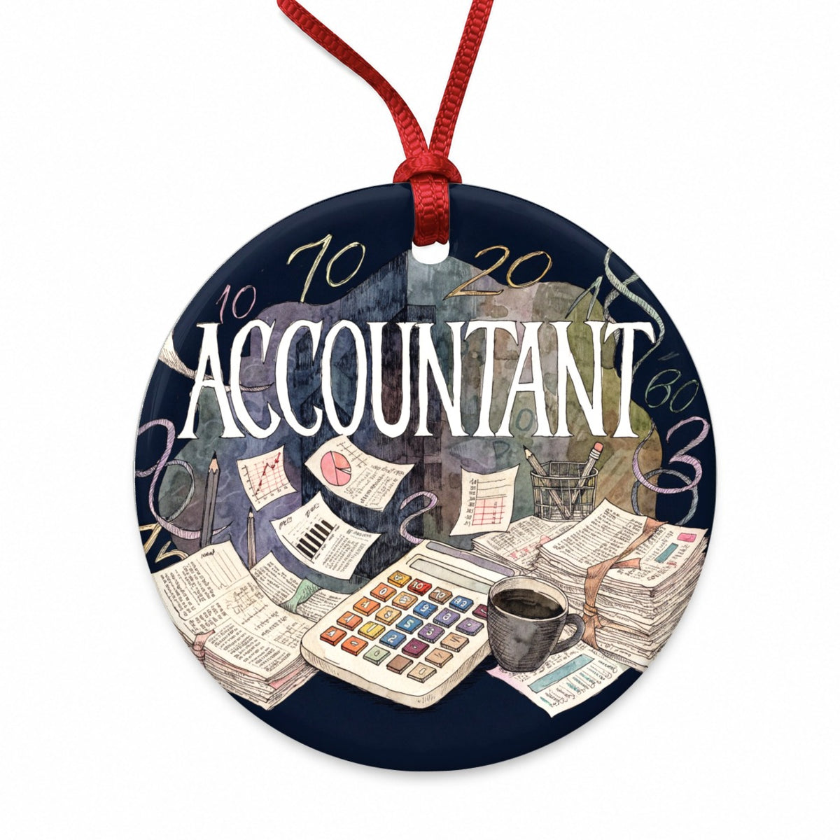 Accountant Accounting Bookkeeping Numbers Round Ceramic Holiday Christmas Tree Ornament