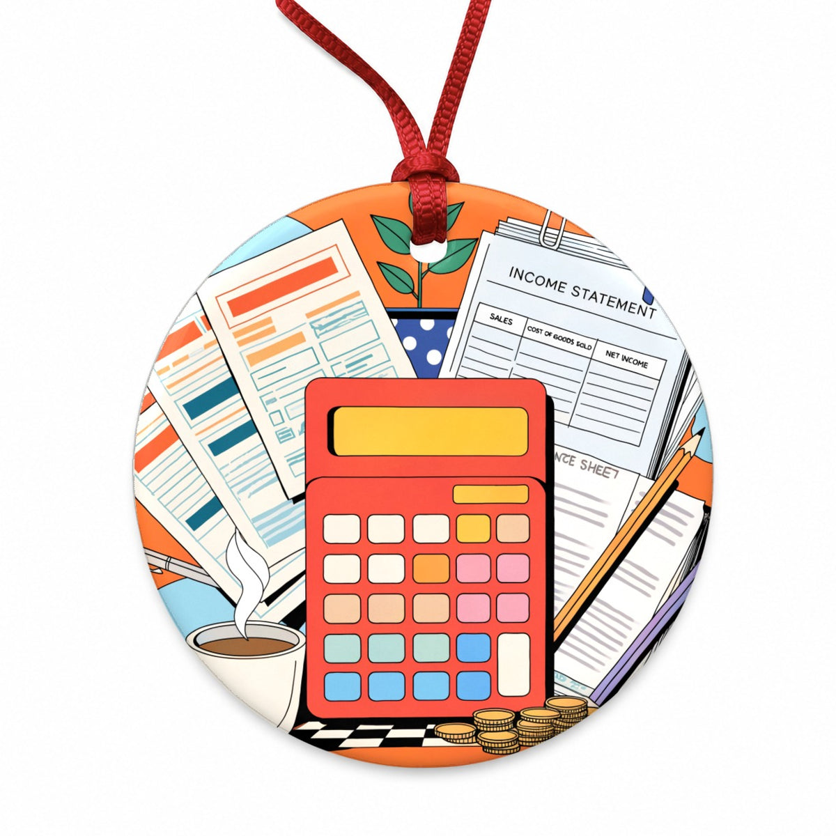 Accountant Bookkeeper Round Ceramic Holiday Christmas Tree Ornament