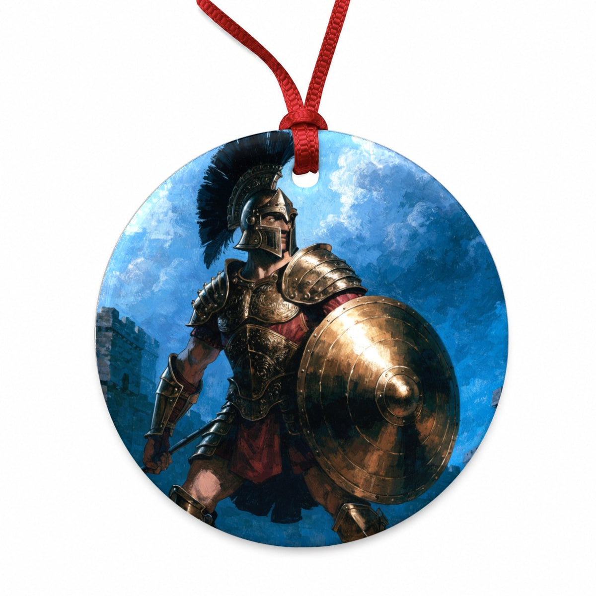 Achilles Greek Warrior Round Ceramic Holiday Christmas Tree Ornament