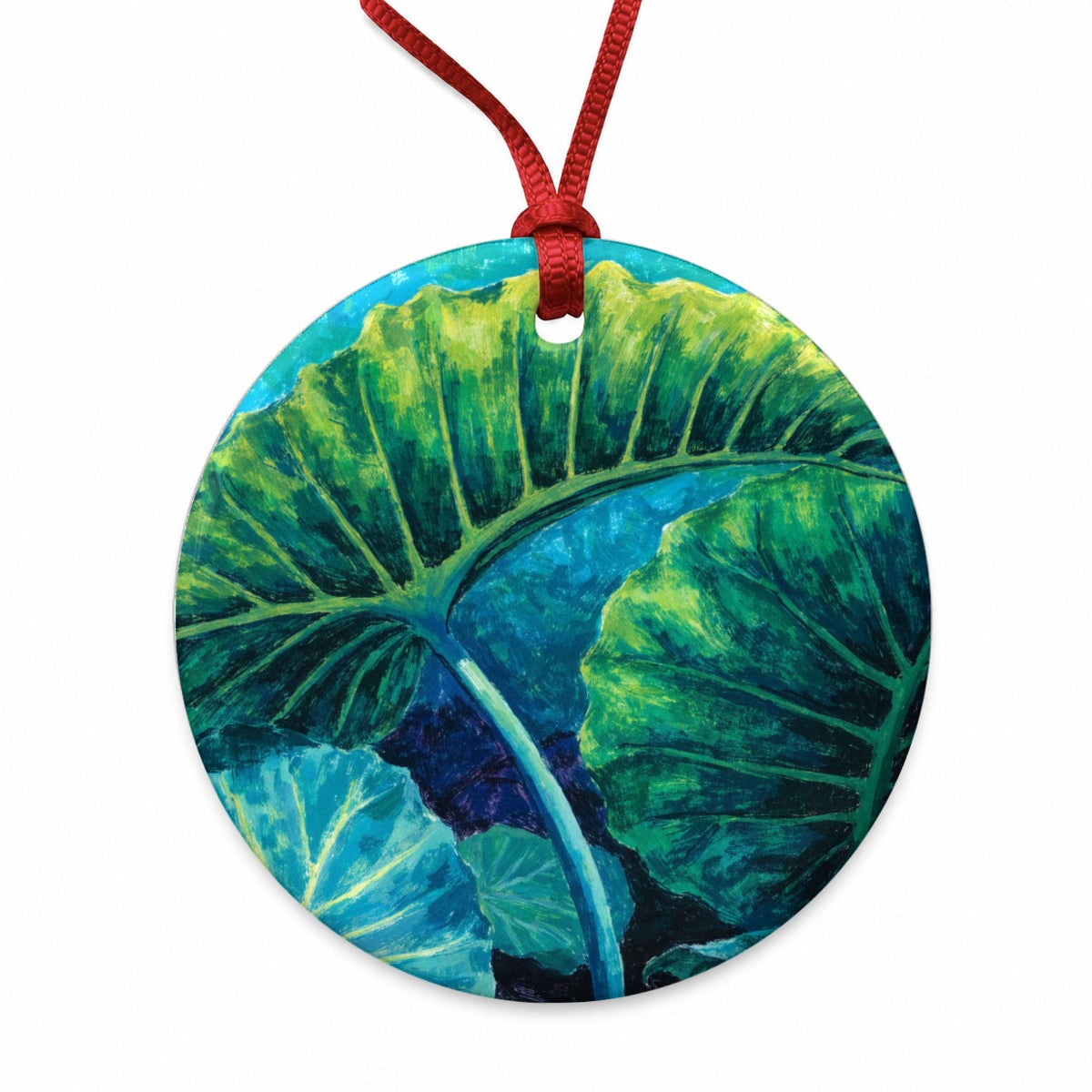 Alocasia Elephant Ear Leaves Round Ceramic Holiday Christmas Tree Ornament
