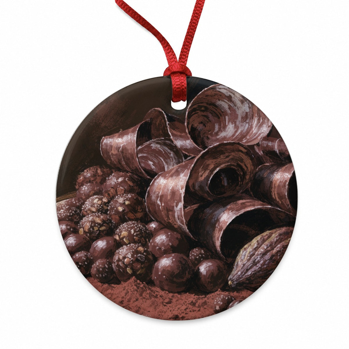 Artisan Chocolate Truffles Round Ceramic Holiday Christmas Tree Ornament