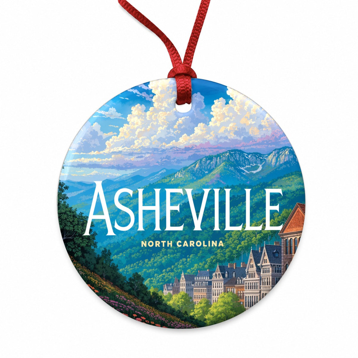 Asheville North Carolina Travel Round Ceramic Holiday Christmas Tree Ornament