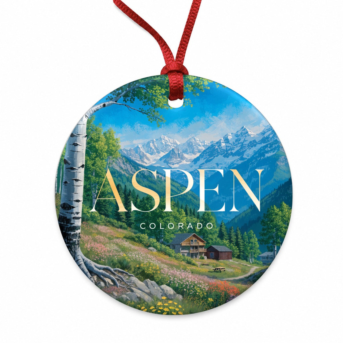 Aspen Colorado Travel Round Ceramic Holiday Christmas Tree Ornament
