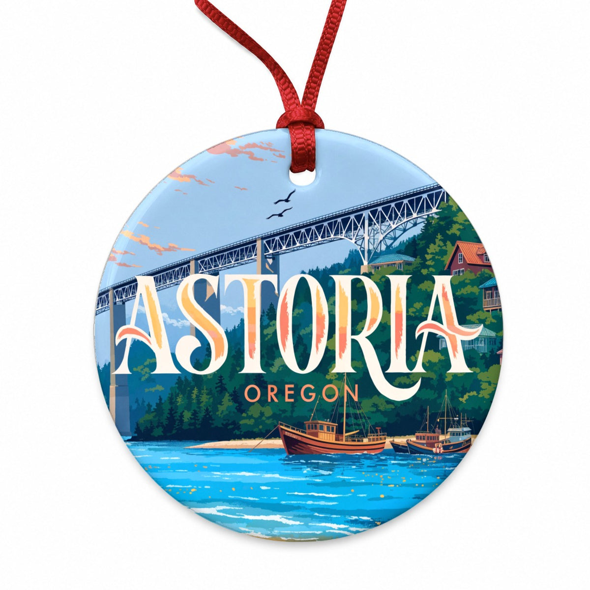 Astoria Oregon Travel Round Ceramic Holiday Christmas Tree Ornament