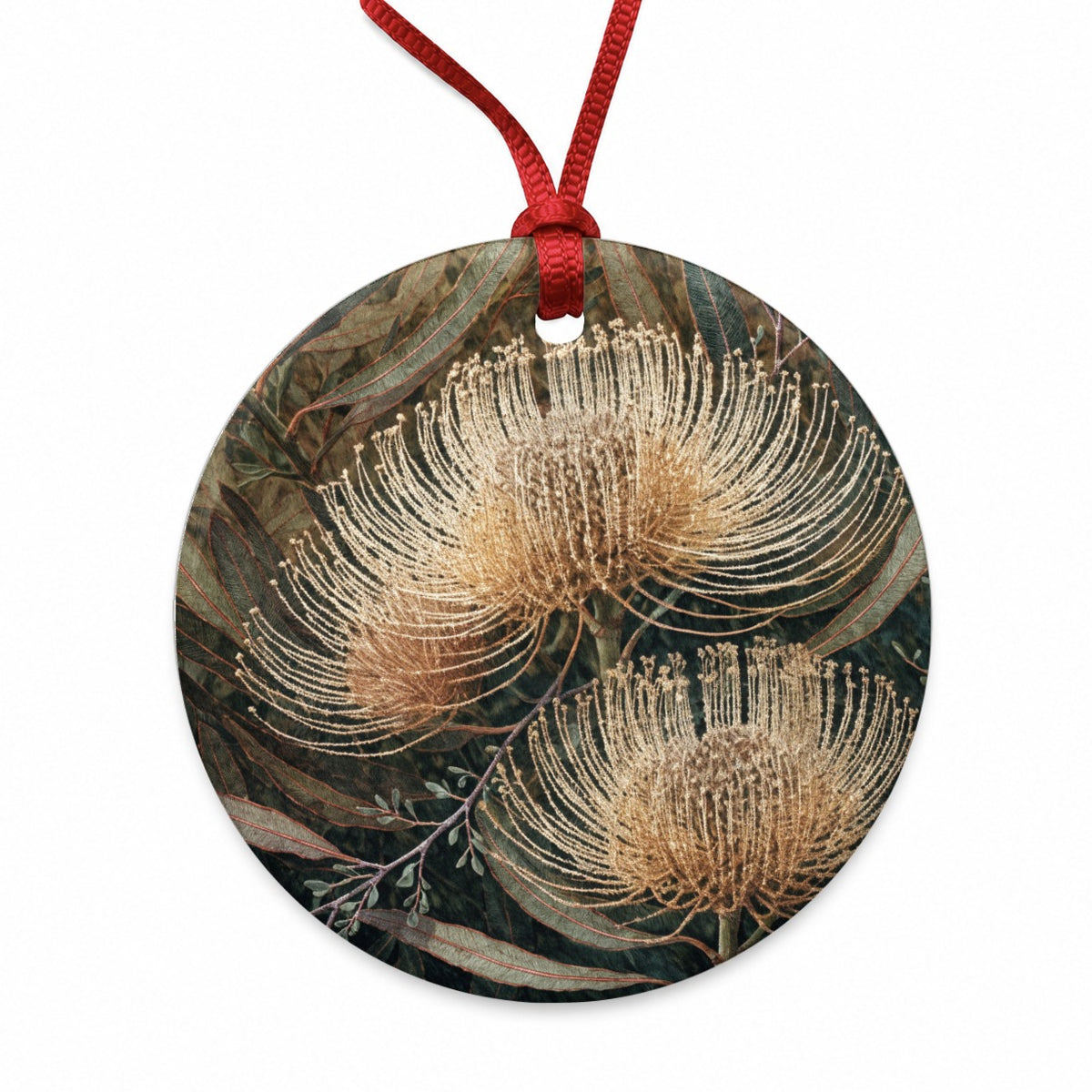 Banksia Australian Botanical Round Ceramic Holiday Christmas Tree Ornament