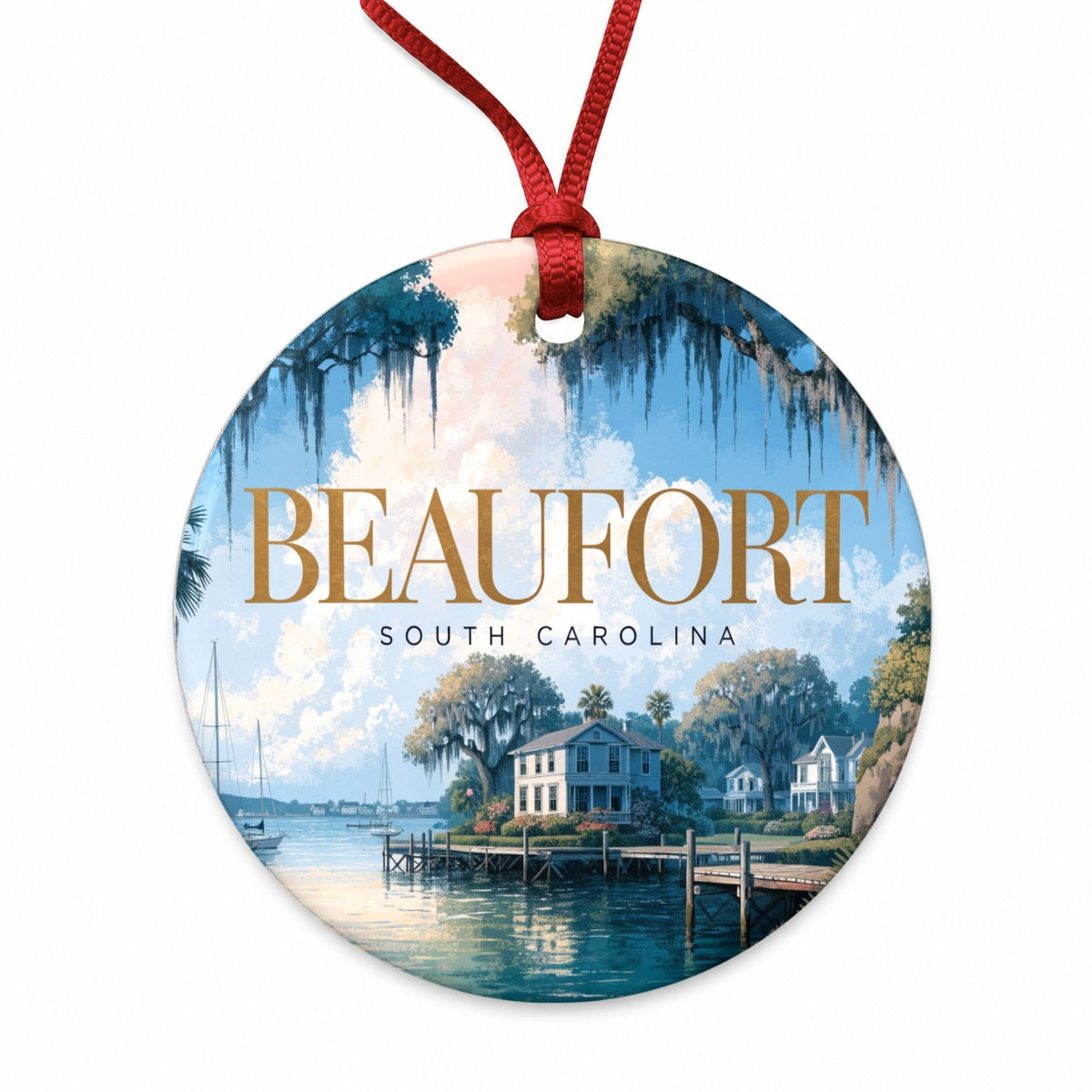 Beaufort South Carolina Travel Round Ceramic Holiday Christmas Tree Ornament