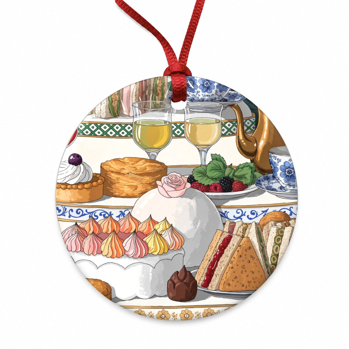 Beautiful Afternoon High Tea Round Ceramic Holiday Christmas Tree Ornament